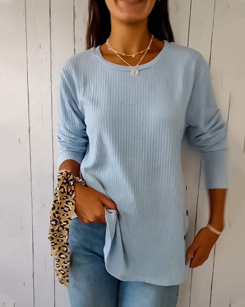 Imogen | Women's Long Sleeve Round Neck Knitted Top Casual Cotton Blend Everyday Comfortable Basic Layering Wear