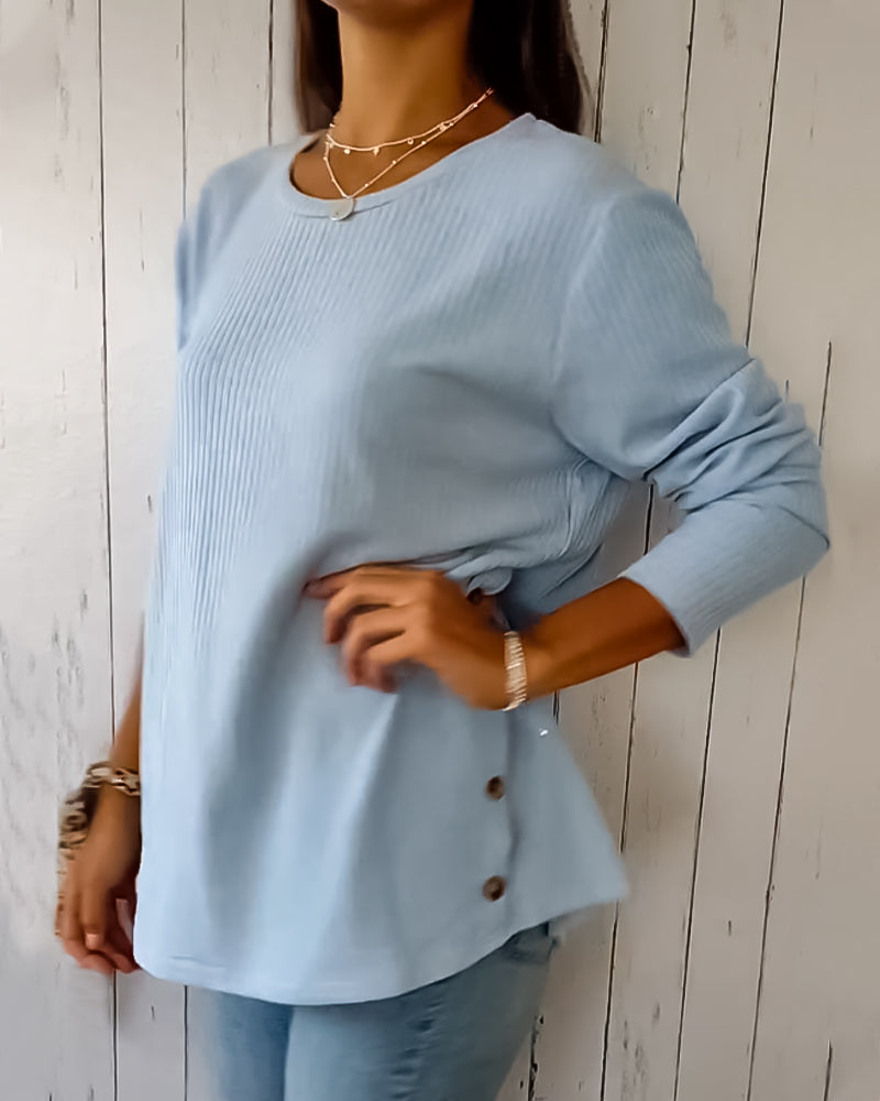 Imogen | Women's Long Sleeve Round Neck Knitted Top Casual Cotton Blend Everyday Comfortable Basic Layering Wear