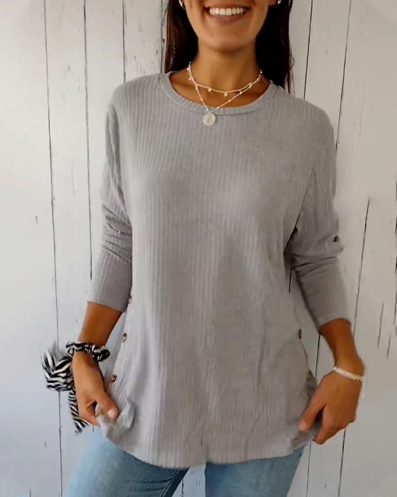 Imogen | Women's Long Sleeve Round Neck Knitted Top Casual Cotton Blend Everyday Comfortable Basic Layering Wear