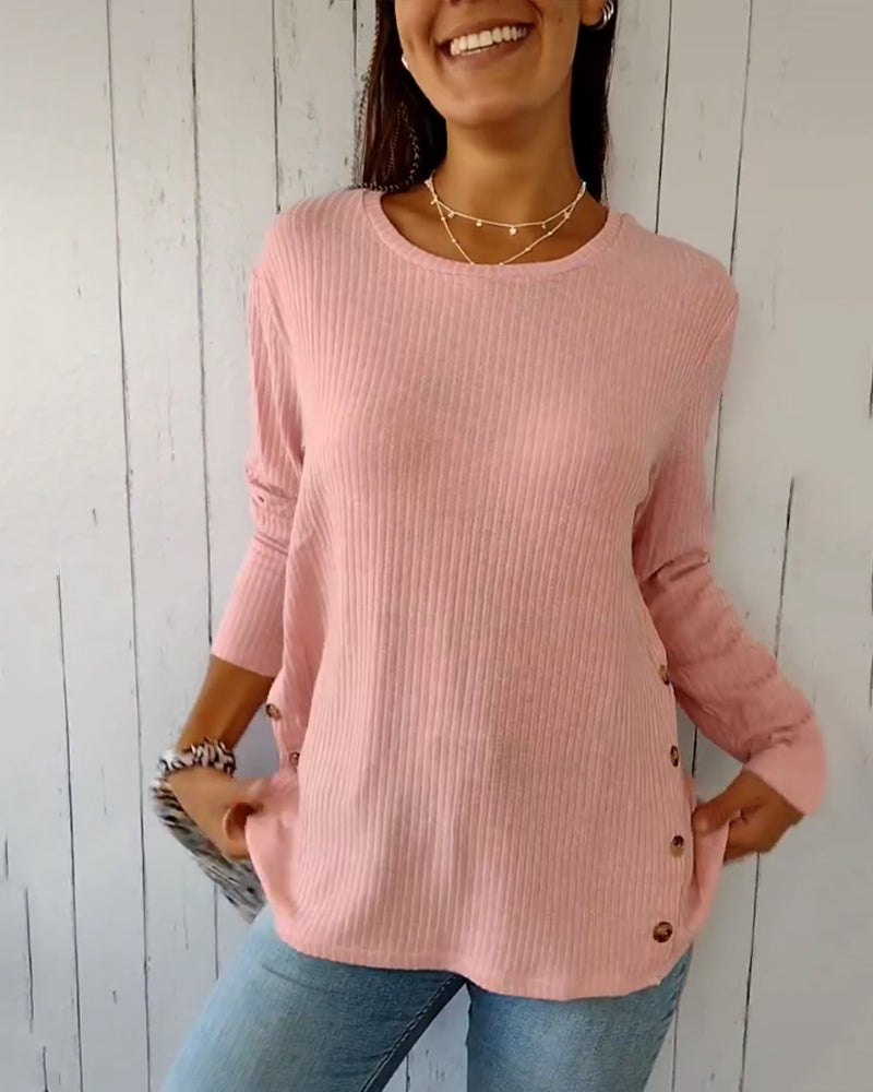 Imogen | Women's Long Sleeve Round Neck Knitted Top Casual Cotton Blend Everyday Comfortable Basic Layering Wear