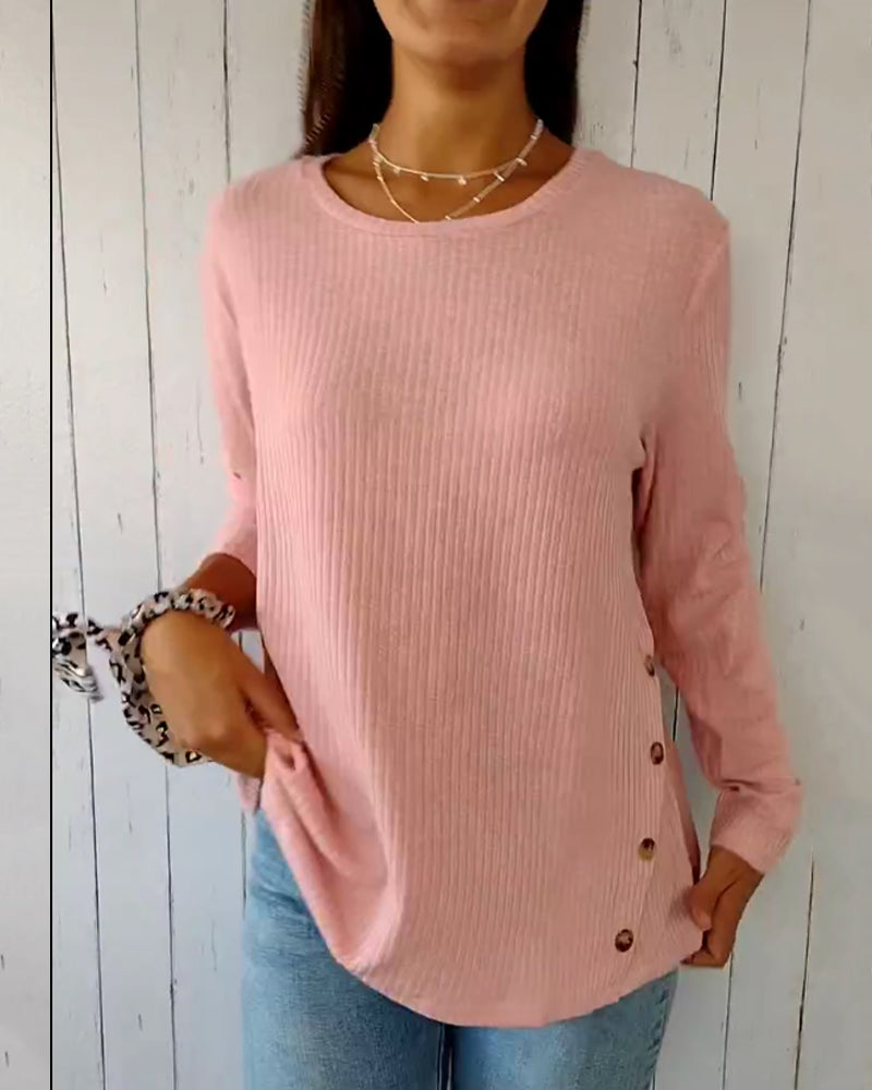 Imogen | Women's Long Sleeve Round Neck Knitted Top Casual Cotton Blend Everyday Comfortable Basic Layering Wear