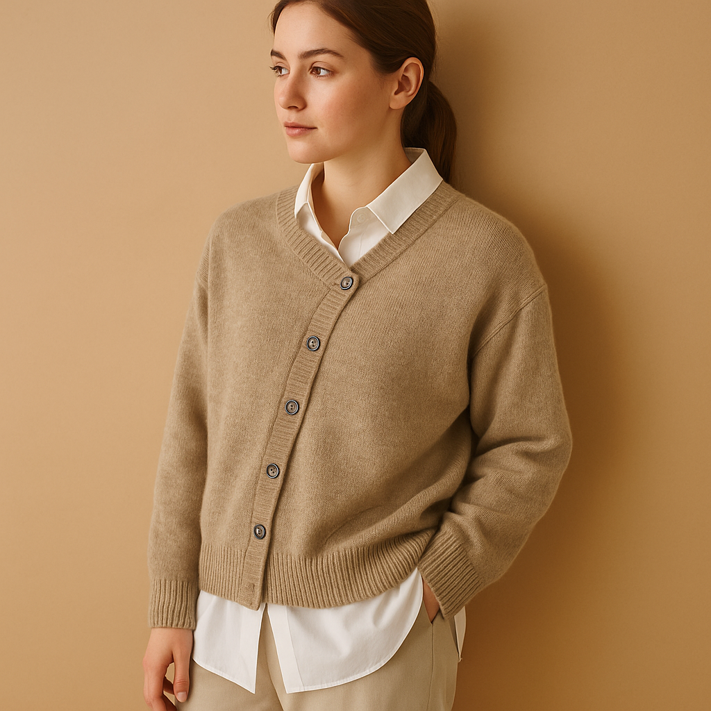 Joan | Women's Soft Wool-Look Knitted Cardigan with V-Neck and Button Front – Relaxed Layer for Autumn Days and Smart Casual Outfits