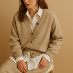 Joan | Women's Soft Wool-Look Knitted Cardigan with V-Neck and Button Front – Relaxed Layer for Autumn Days and Smart Casual Outfits