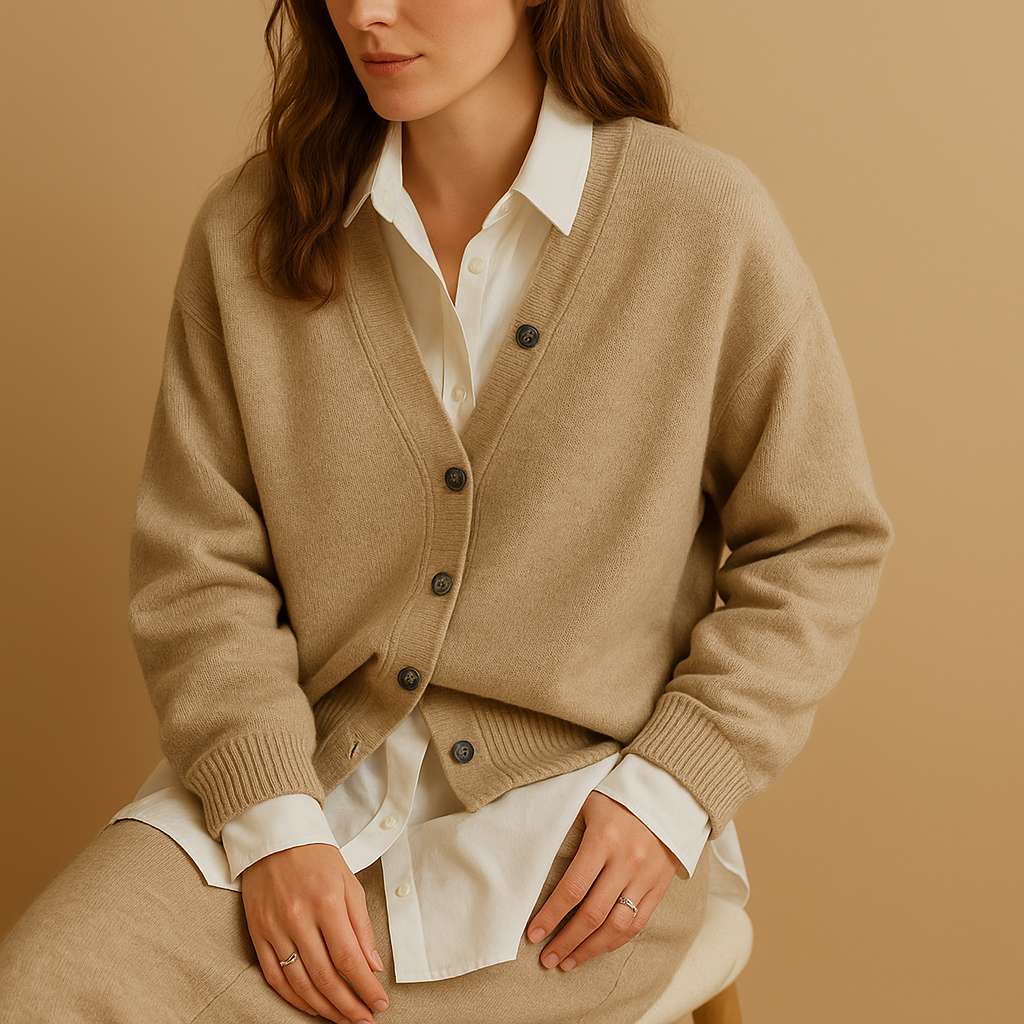 Joan | Women's Soft Wool-Look Knitted Cardigan with V-Neck and Button Front – Relaxed Layer for Autumn Days and Smart Casual Outfits
