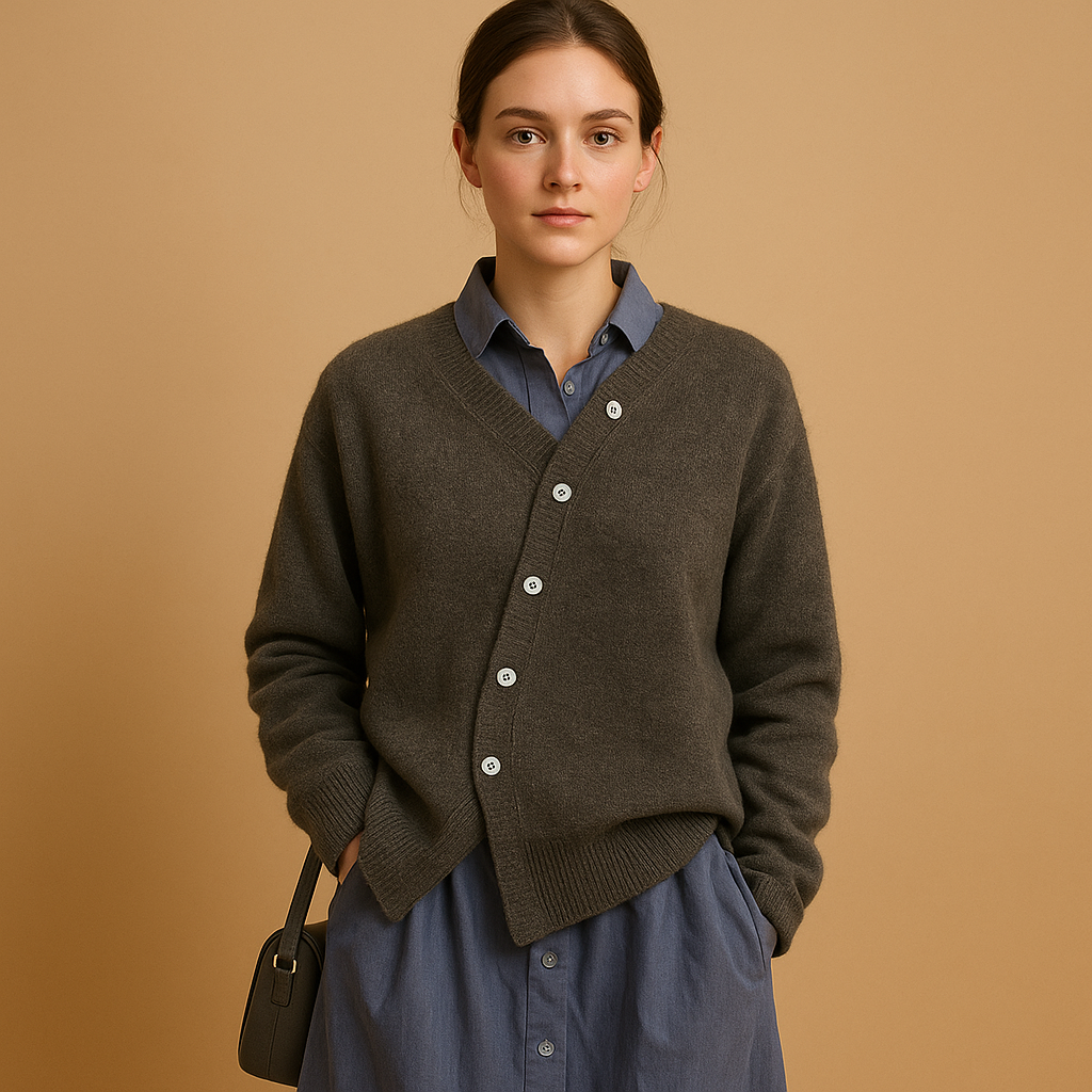 Joan | Women's Soft Wool-Look Knitted Cardigan with V-Neck and Button Front – Relaxed Layer for Autumn Days and Smart Casual Outfits