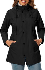 Valerie | Women's Waterproof Hooded Raincoat – Fitted Mid-Length Jacket with Storm Flap and Utility Pockets for Wet-Weather Wear