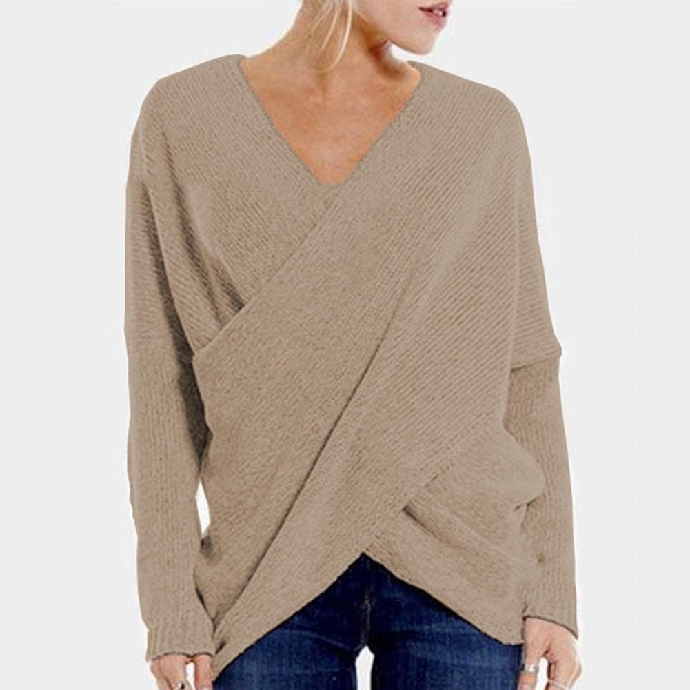 Jessica | Women's Wrap Front V-Neck Sweater – Relaxed Long-Sleeve Knit for Smart Casual Wear