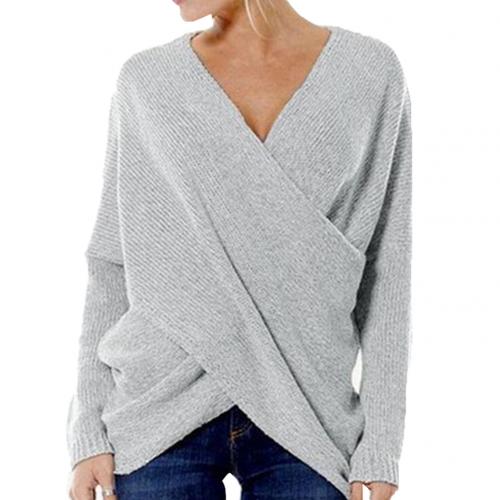 Jessica | Women's Wrap Front V-Neck Sweater – Relaxed Long-Sleeve Knit for Smart Casual Wear