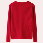 Amanda | Women's Ribbed Knit Sweater with Notched Neck and Button Placket