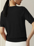 Sharon | Women's Fine Knit Sweater with Short Sleeves and Ribbed Trim